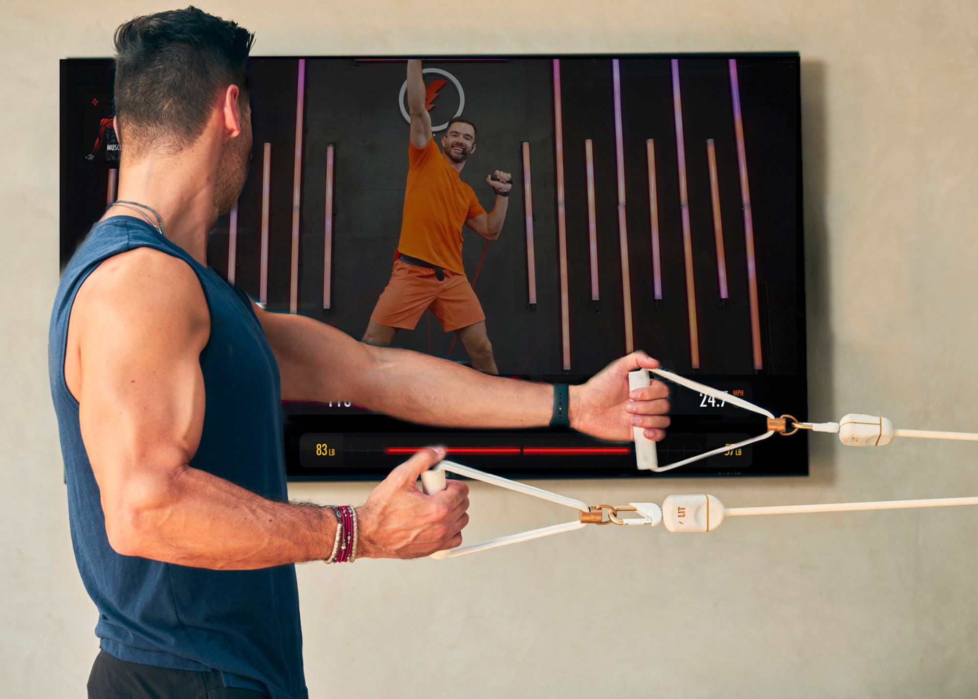 A man doing workout with reistance bands