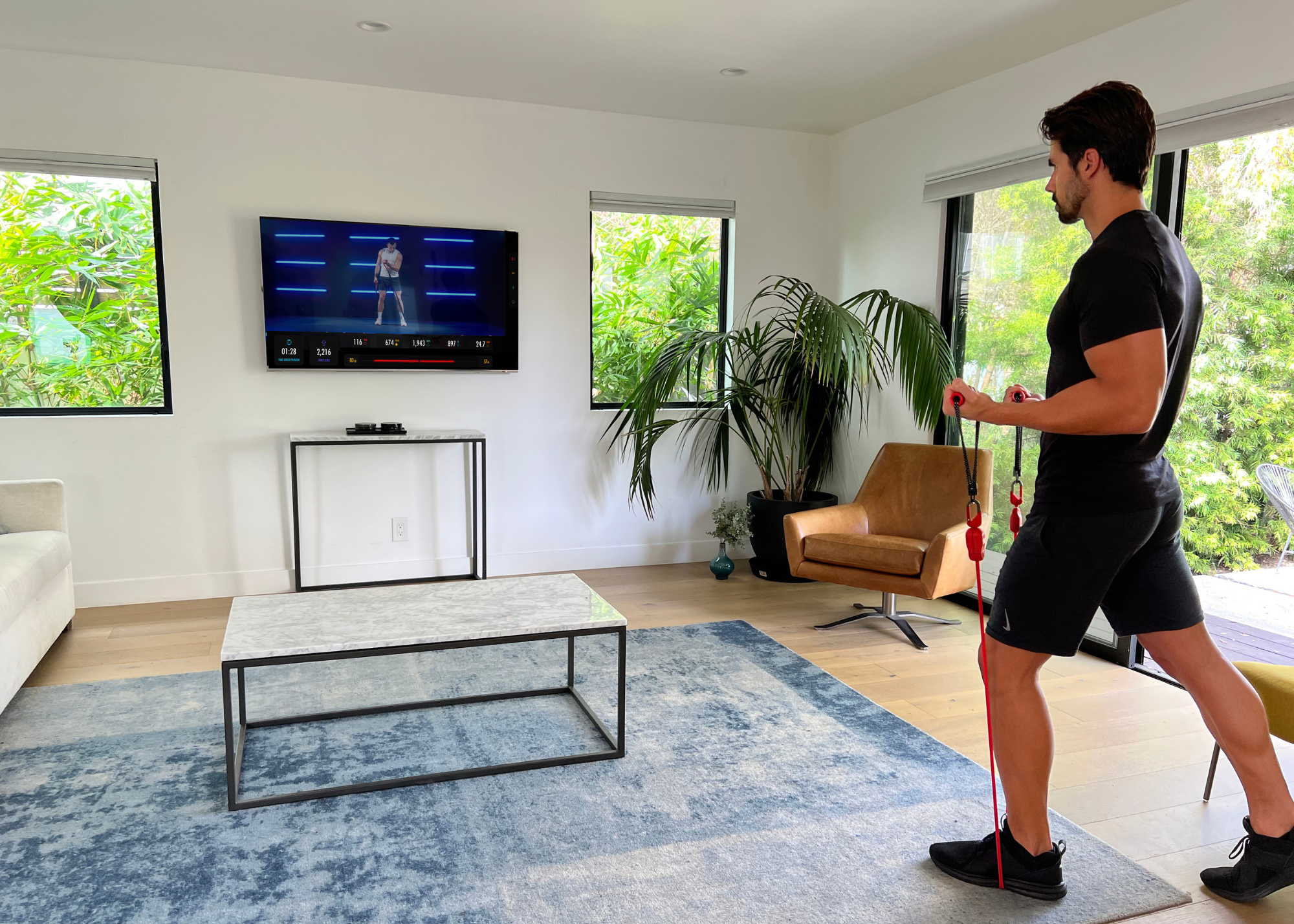 A man doing workout with the resistance bands