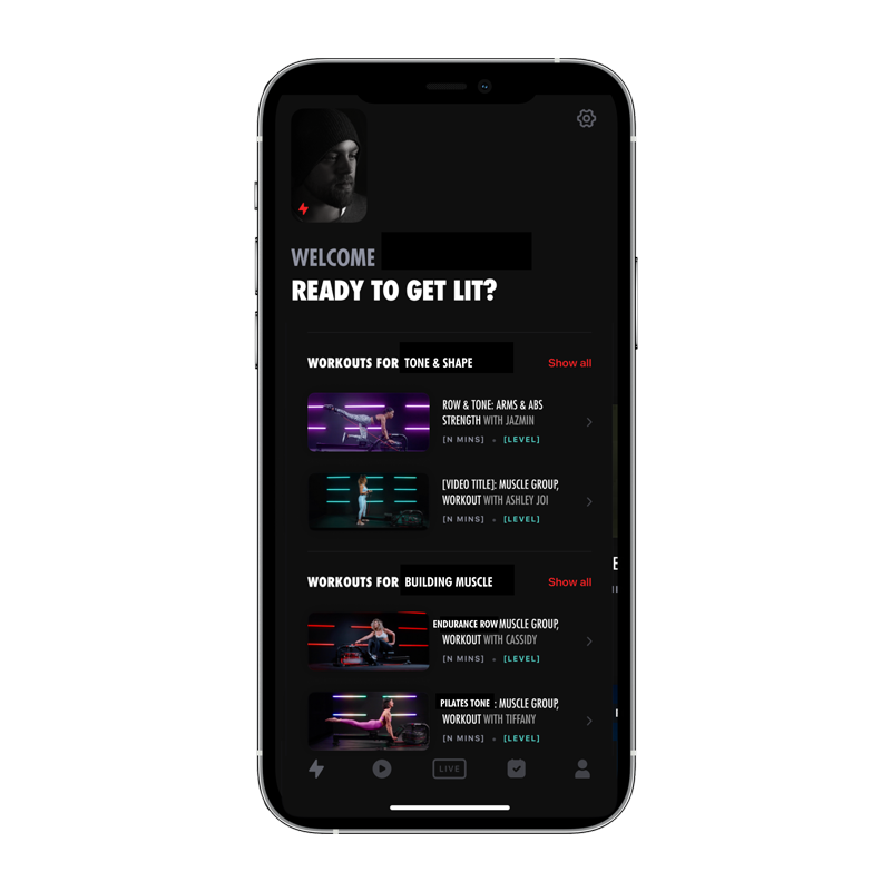 Phone app showing list of classes and programs