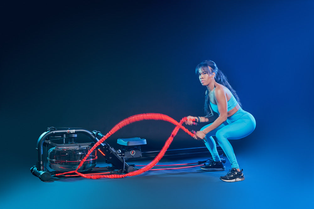 Woman using LIT Speed Bands in a dark studio