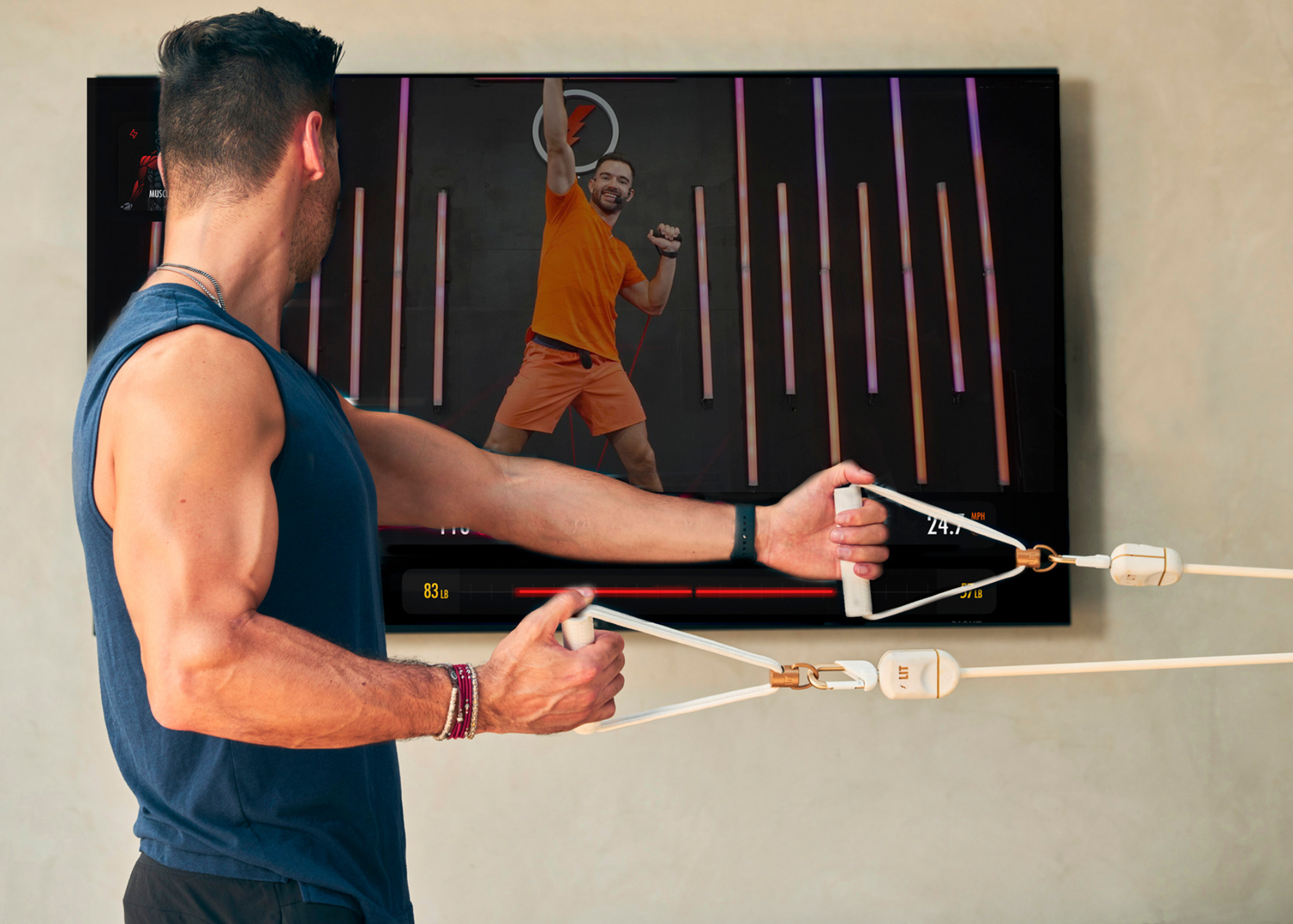 A man doing exercise with LIT Axis resistance band