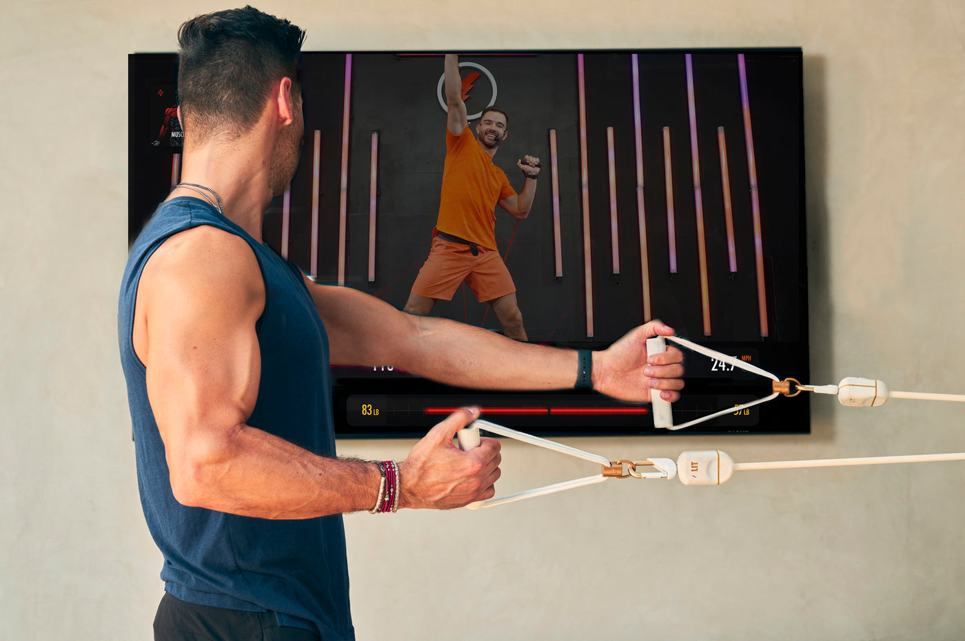 A man using LIT Axis resistance band for workout