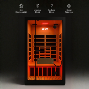 LIT infrared sauna interior with benefits: skin rejuvenation, improved sleep, reduced stress, and boosted recovery