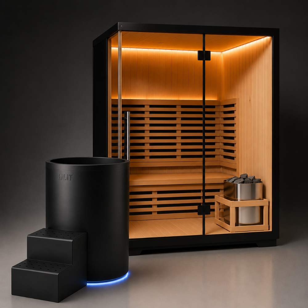 Stealth Luxe Barrel Plunge + Titan Hybrid Sauna (2 person)