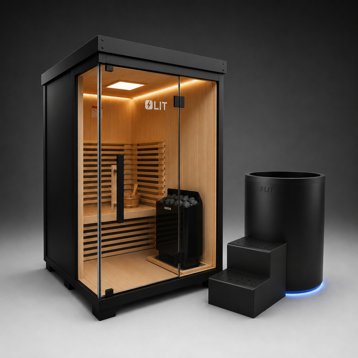 Stealth Luxe Barrel Plunge + Titan Hybrid Sauna (2 person)